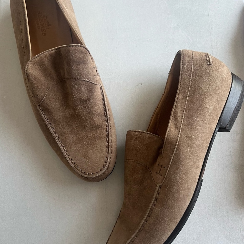 Hermes brown tan taupe Suede Loafers